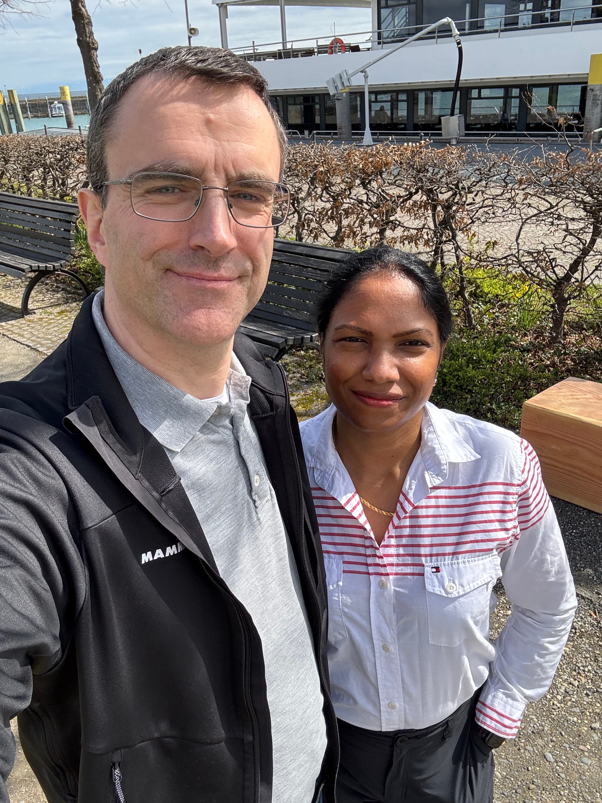 Randima and Robert Saiger, MALIROSA co-founders, by the waterfront in Germany